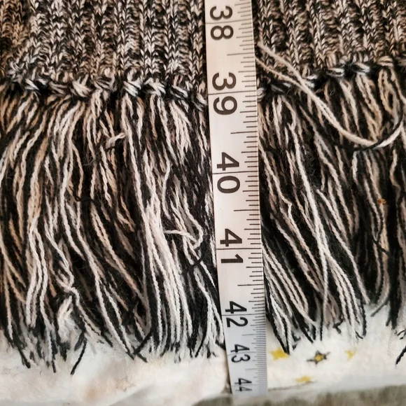 Tomfoolery Open Front Fringe Trim Long Sweater Cardigan, M, Black & White - Picture 10 of 10